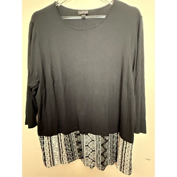 J.Jill Women's Wearever Black White Geometric Tunic Blouse 2X 3/4 Sleeve Faux La - Picture 1 of 4